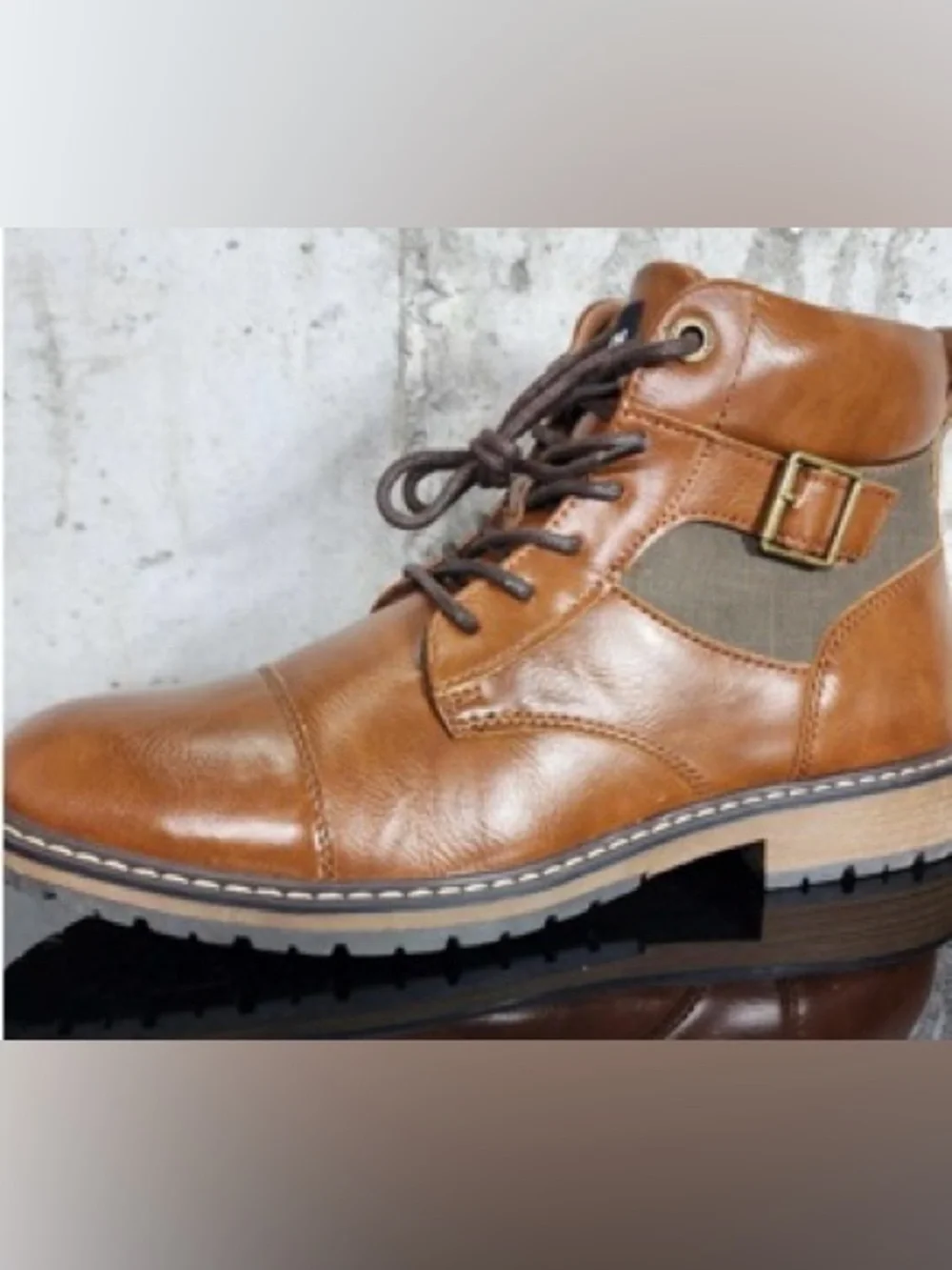 Steve Madden High Buckle Men's Tan Genuine Leather Lace-Up Casual Boots